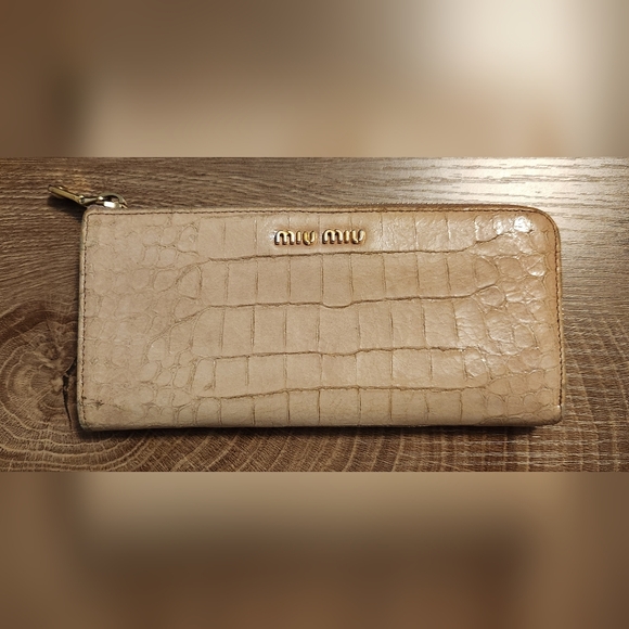 Miu Miu Handbags - Miu Miu Beige Crocodile-Embossed Wallet